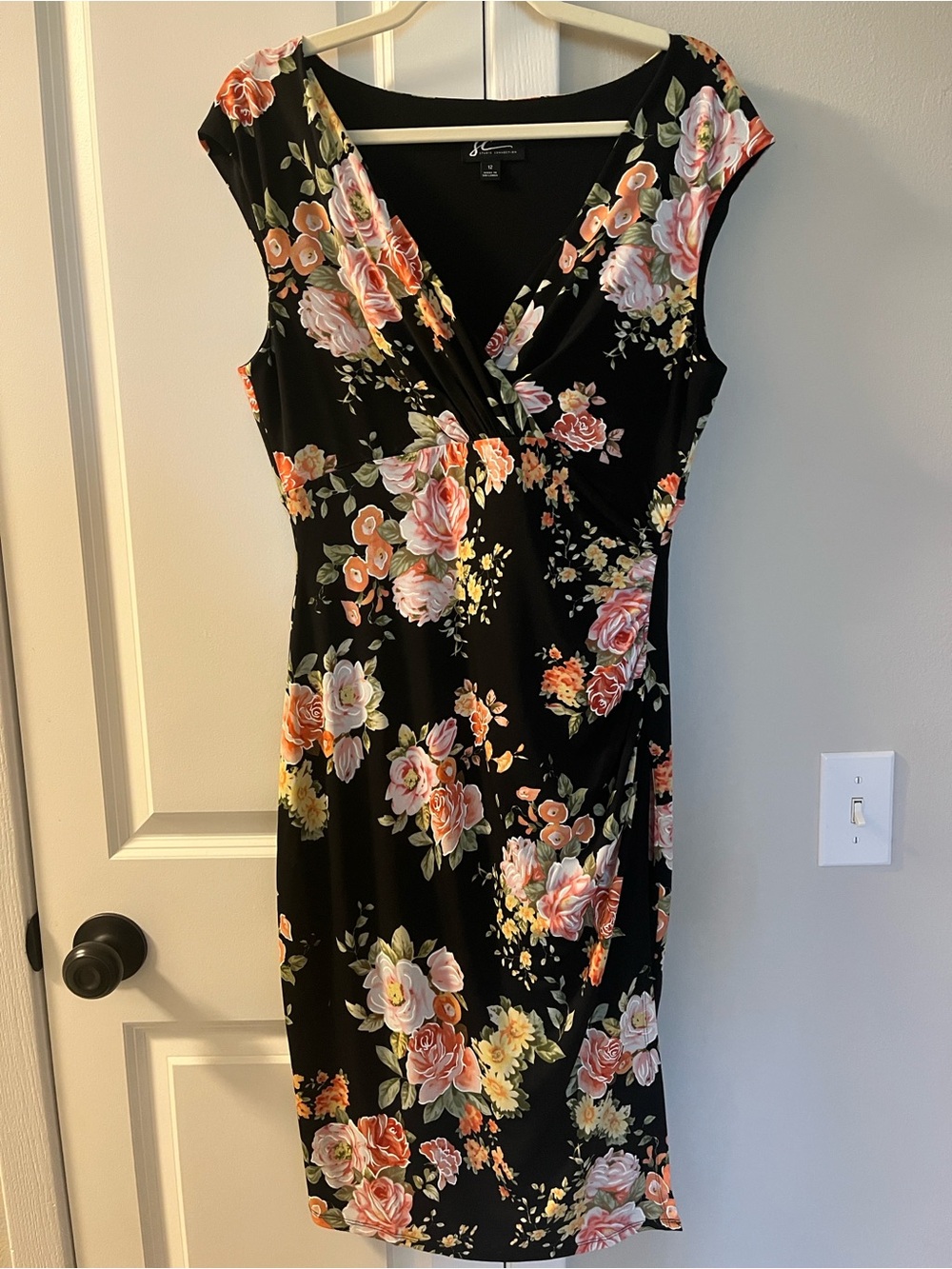 Studio Collection Midi Dress with Pink, Peach & Yellow Floral Print Size 12